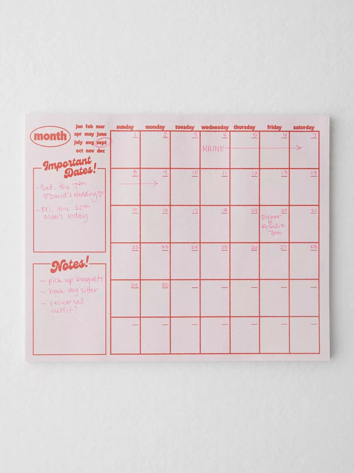 Pink Monthly Notepad