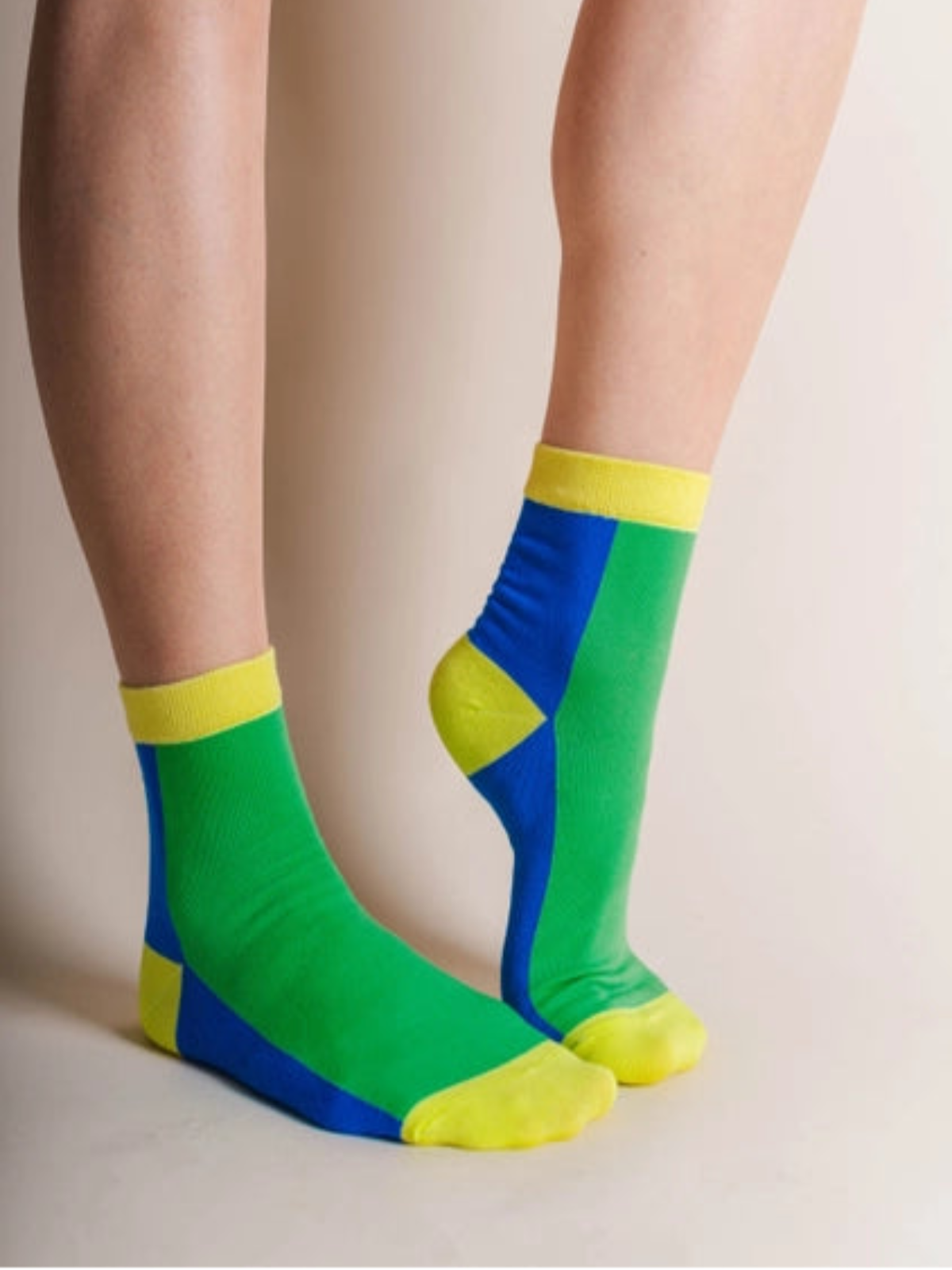 Cotton Ankle Socks - Color Block Green & Blue
