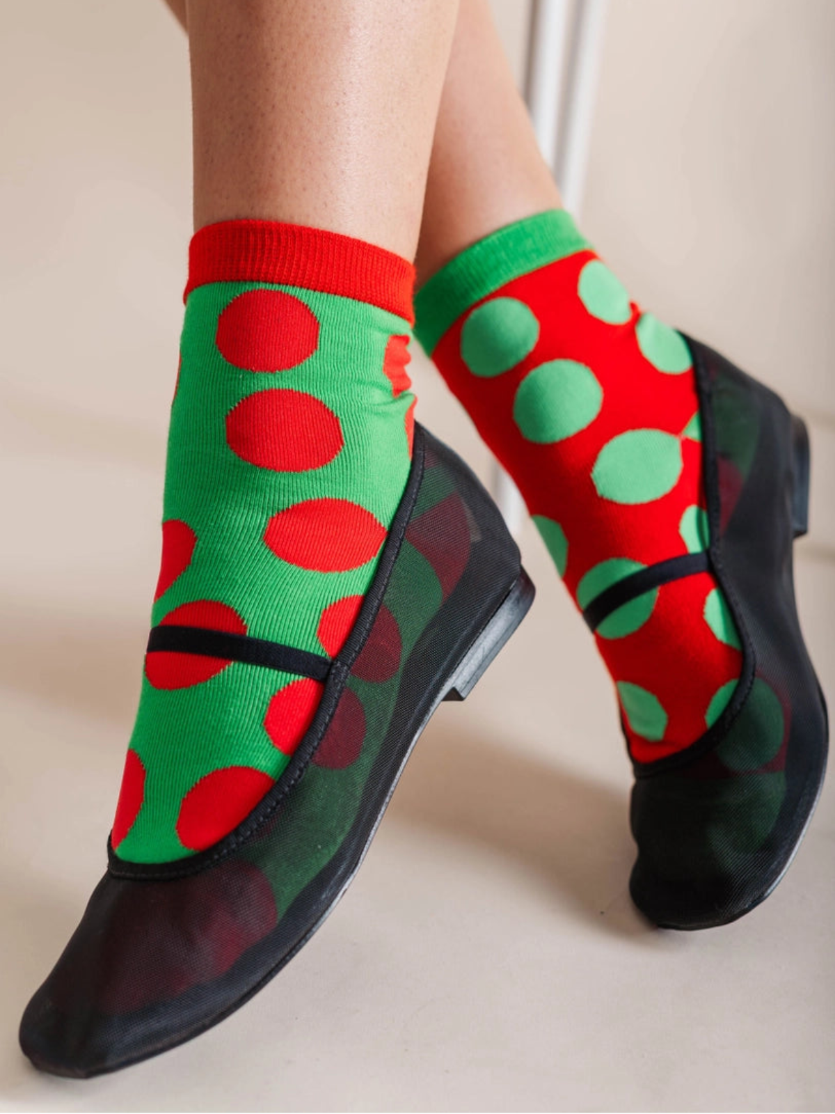 Cotton Ankle Socks - Holiday Christmas Dot